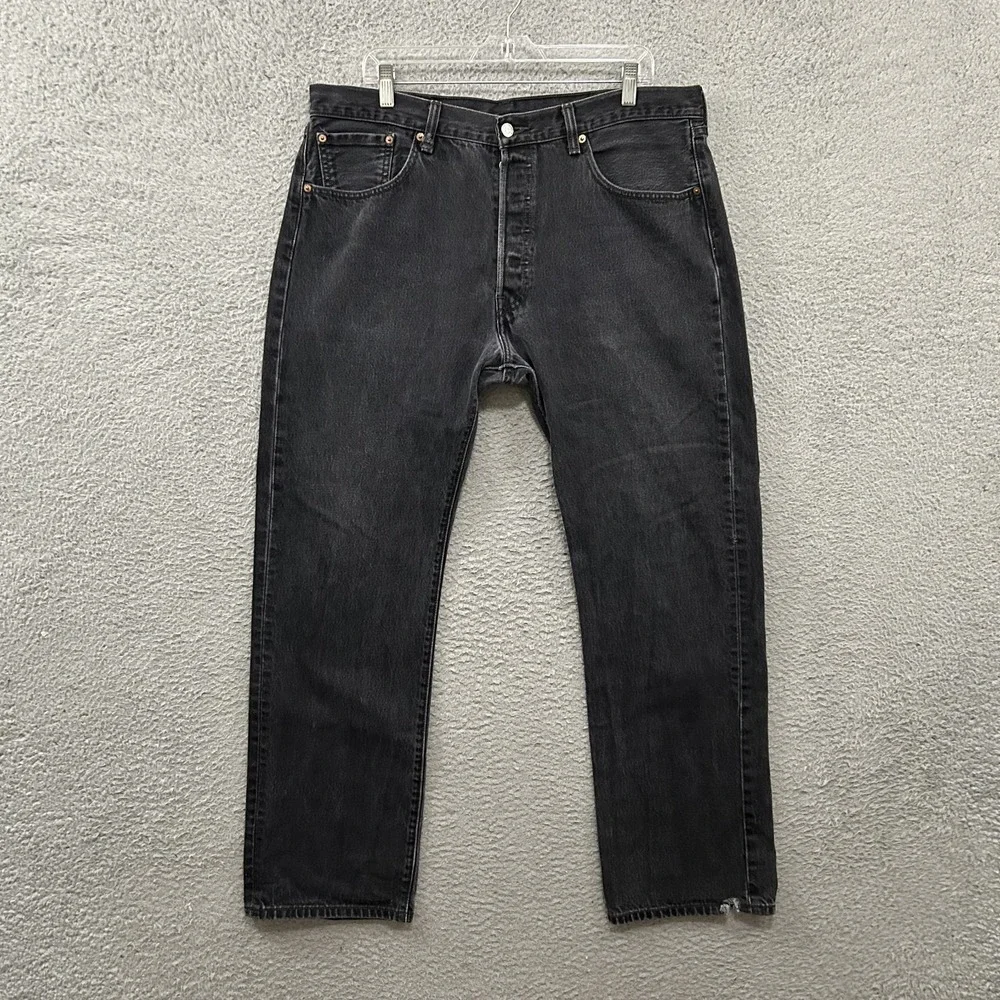 Levis‎ Jeans Mens 38x32 Black Denim 501 Straight Leg Button Fly American Y2K